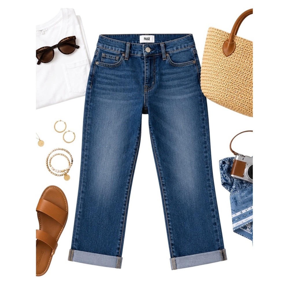 PAIGE Kylie Crop Straight Jeans 30 Medium Wash Stretch Designer Premium Denim
